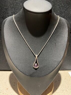 Sterling Teardrop Necklace with Amethyst Accent